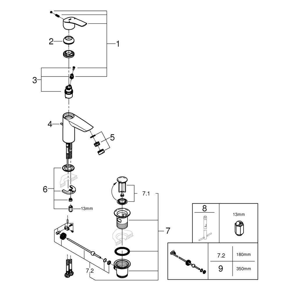 Grohe Eurosmart Einhand-Waschtischbatterie, S-Size, Hybrid-Zugstangen-Garnitur, Chrom, ... GROHE-23456003 4005176613272 (Abb. 7)