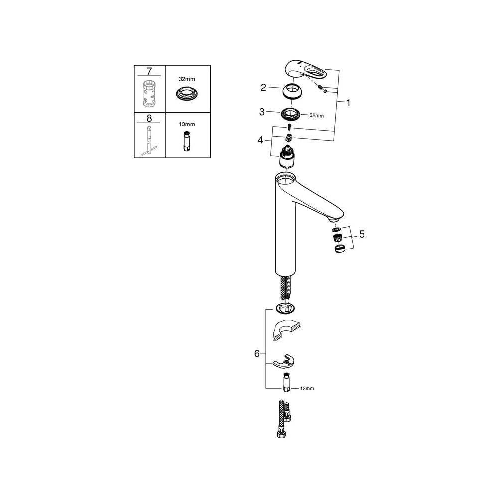 Grohe Eurostyle Einhand-Waschtischbatterie, XL-Size, offener Metall-Hebelgriff, glatter... GROHE-23570LS3 4005176334474 (Abb. 5)