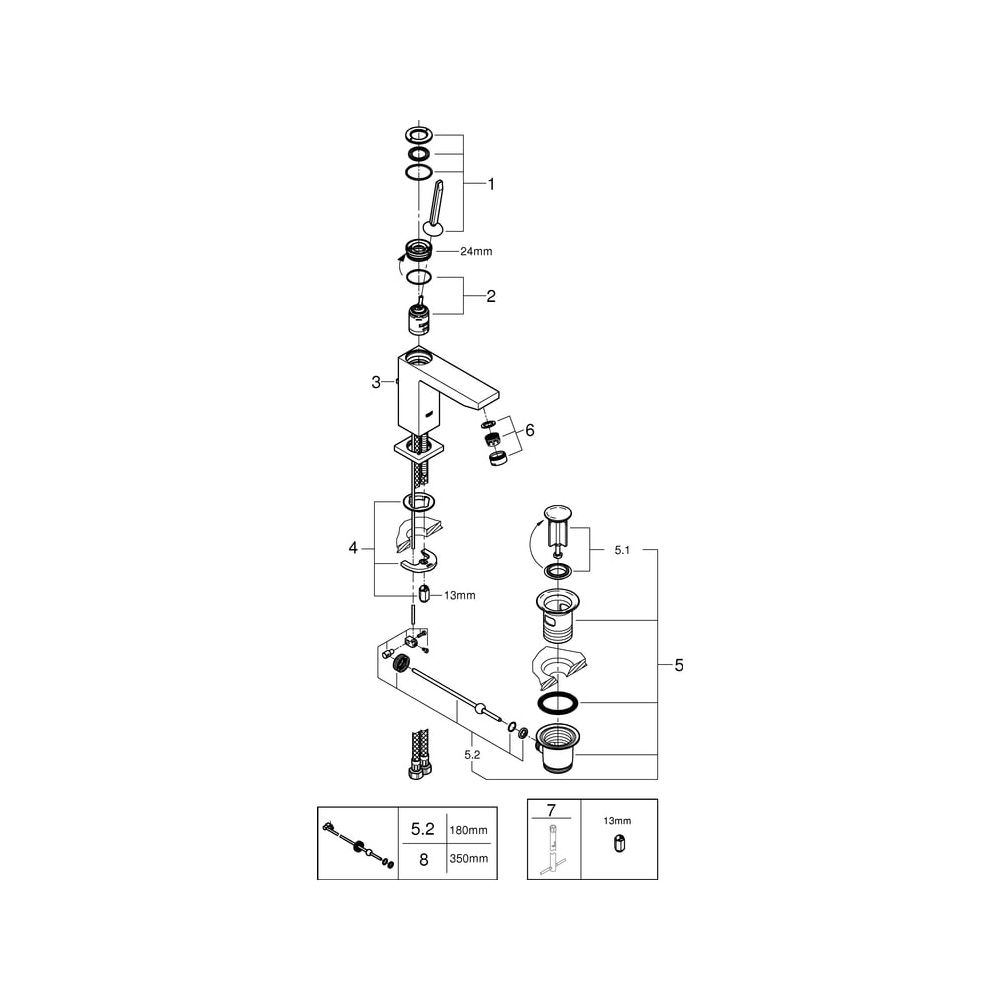 Grohe Eurocube Joy Einhand-Waschtischbatterie, M-Size, 1 1/4" Zugstangen-Garnitur, Chro... GROHE-23657000 4005176342110 (Abb. 8)