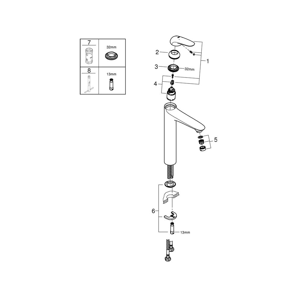 Grohe Eurostyle Einhand-Waschtischbatterie, XL-Size, geschlossener Metall-Hebelgriff, g... GROHE-23719003 4005176365119 (Abb. 7)