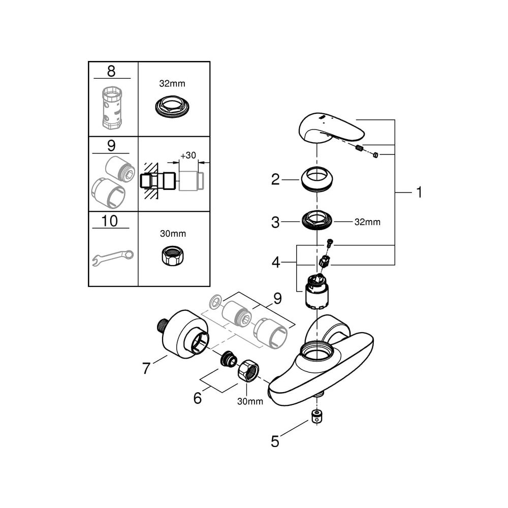 Grohe Einhand-Brausebatterie Eurostyle, Wandmontage, eigensicher, geschlossener Metallh... GROHE-23722003 4005176365188 (Abb. 5)