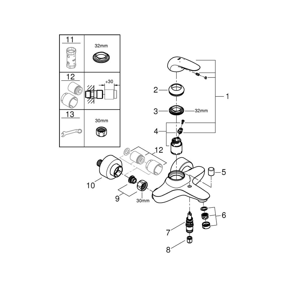 Grohe Eurostyle Einhand-Wannenbatterie, Wandmontage, Chrom, 23726003... GROHE-23726003 4005176365256 (Abb. 6)