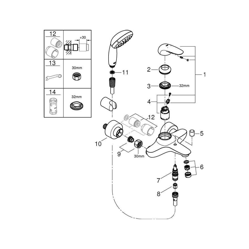 Grohe Eurostyle Einhand-Wannenbatterie, Wandmontage, mit Brausegarnitur, Chrom, 2372930... GROHE-2372930A 4005176456503 (Abb. 5)
