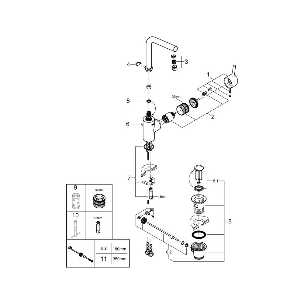 Grohe Concetto Einhand-Waschtischbatterie, L-Size, L-Auslauf, mit Zugstangen-Garnitur 1... GROHE-23739002 4005176472602 (Abb. 5)