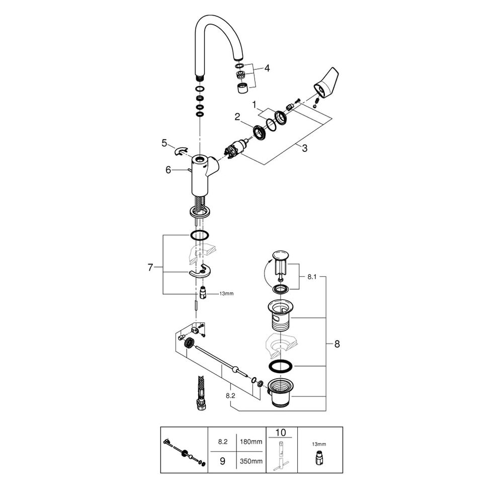 Grohe BauEdge Waschtischarmatur, 1-Loch-Montage, Einhand, L-Size, mit Temperaturbegren... GROHE-23760001 4005176556418 (Abb. 10)