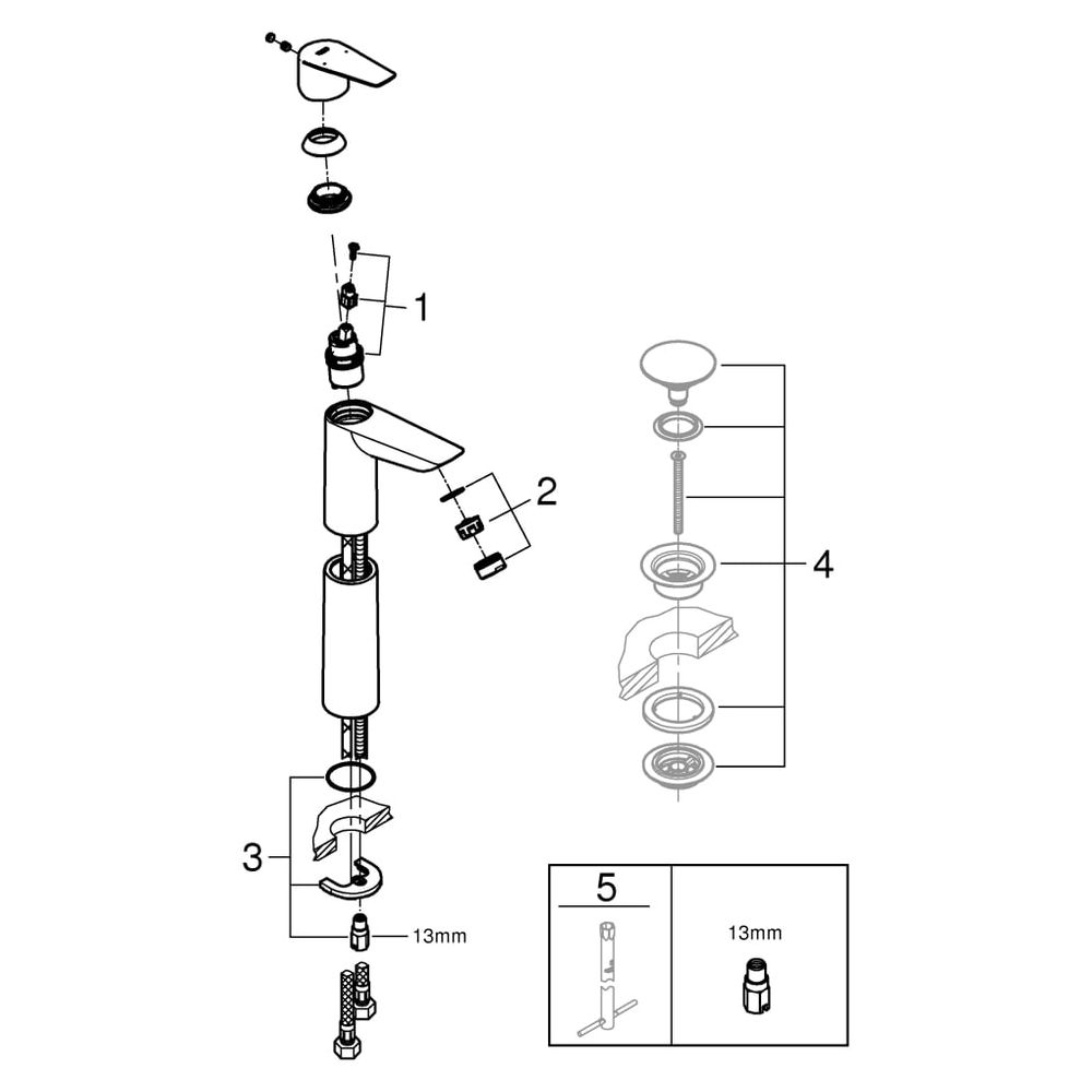 Grohe BauEdge Waschtischbatterie Einlochmontage Einhand, XL-Size, mit Temperaturbegrenz... GROHE-23761001 4005176556449 (Abb. 8)