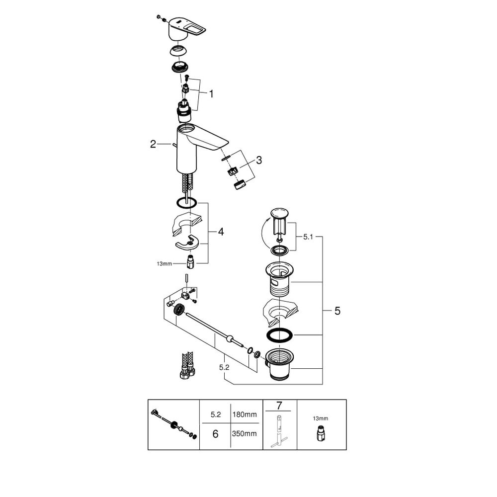 Grohe BauLoop Einhand-Waschtischbatterie, M-Size, Temperaturbegrenzer, EcoJoy, Zugstang... GROHE-23762001 4005176555763 (Abb. 8)