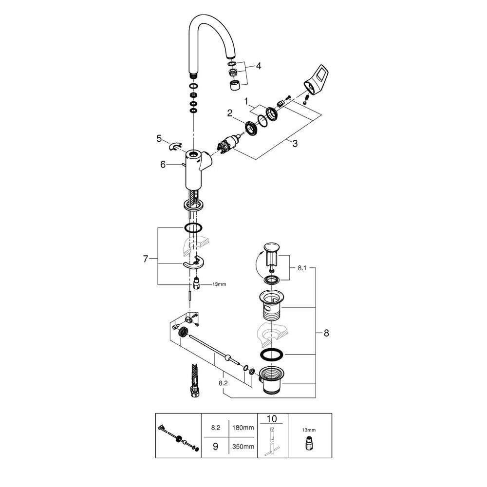 Grohe BauLoop Einhand-Waschtischbatterie, L-Size, Temperaturbegrenzer, EcoJoy 7l/min, Z... GROHE-23763001 4005176555800 (Abb. 9)