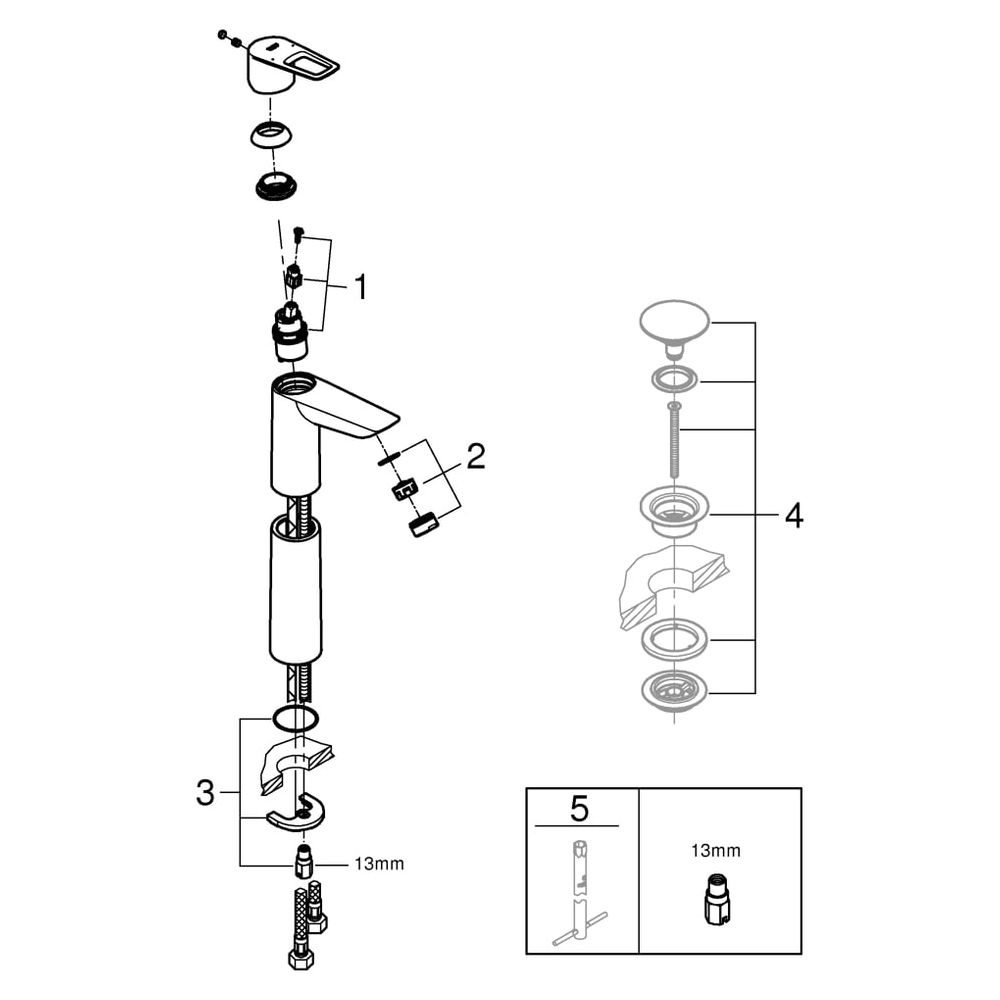 Grohe BauLoop Einhand-Waschtischbatterie, XL-Size, Temperaturbegrenzer, EcoJoy 5,7l/min... GROHE-23764001 4005176555848 (Abb. 8)