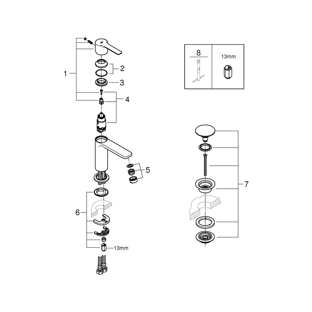 Grohe Lineare Einhand-Waschtischbatterie, XS-Size, 1-Loch-Montage, glatter Körper, 1 1/... GROHE-23791001 4005176409097 (Abb. 5)