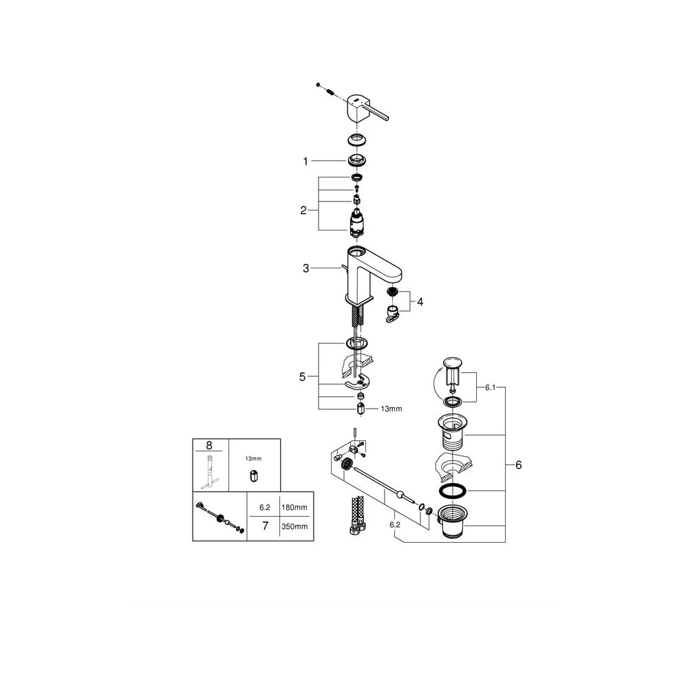 Grohe Plus Einhand-Waschtischbatterie, S-Size, 1-Loch-Montage, 1 1/4" Zugstangen-Garnit... GROHE-23870003 4005176529719 (Abb. 7)
