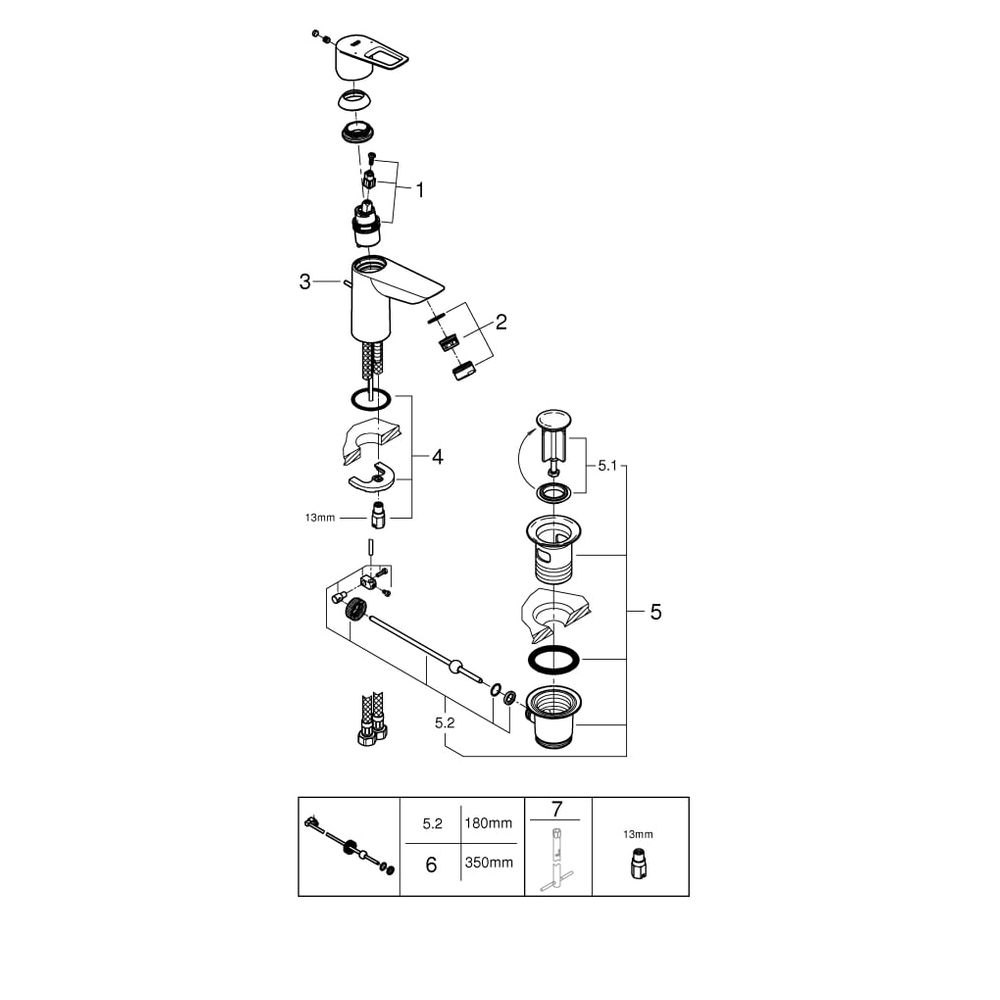 Grohe BauLoop Einhand-Waschtischbatterie, S-Size, Temperaturbegrenzer, LowFlow 3,5l/min... GROHE-23877001 4005176554025 (Abb. 7)
