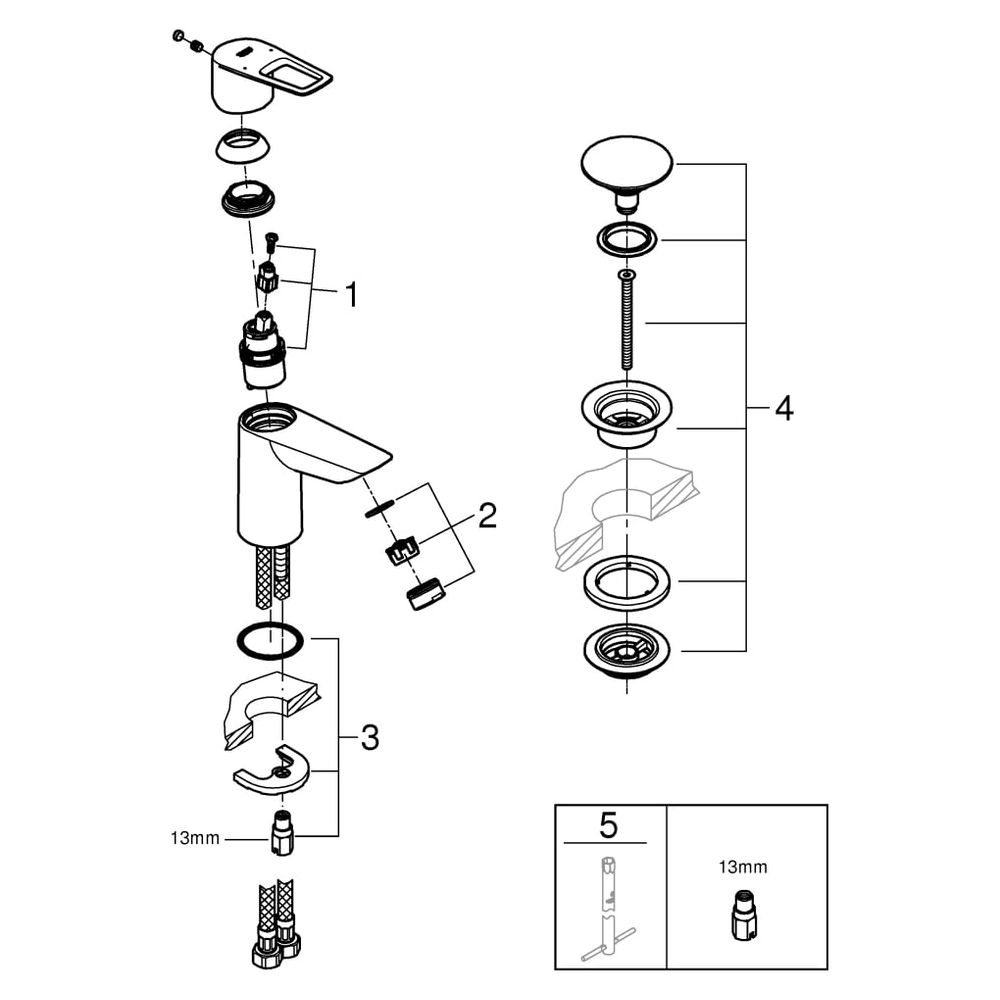 Grohe BauLoop Einhand-Waschtischbatterie, S-Size, Temperaturbegr., EcoJoy 5,7l/min, gl.... GROHE-23878001 4005176554032 (Abb. 7)