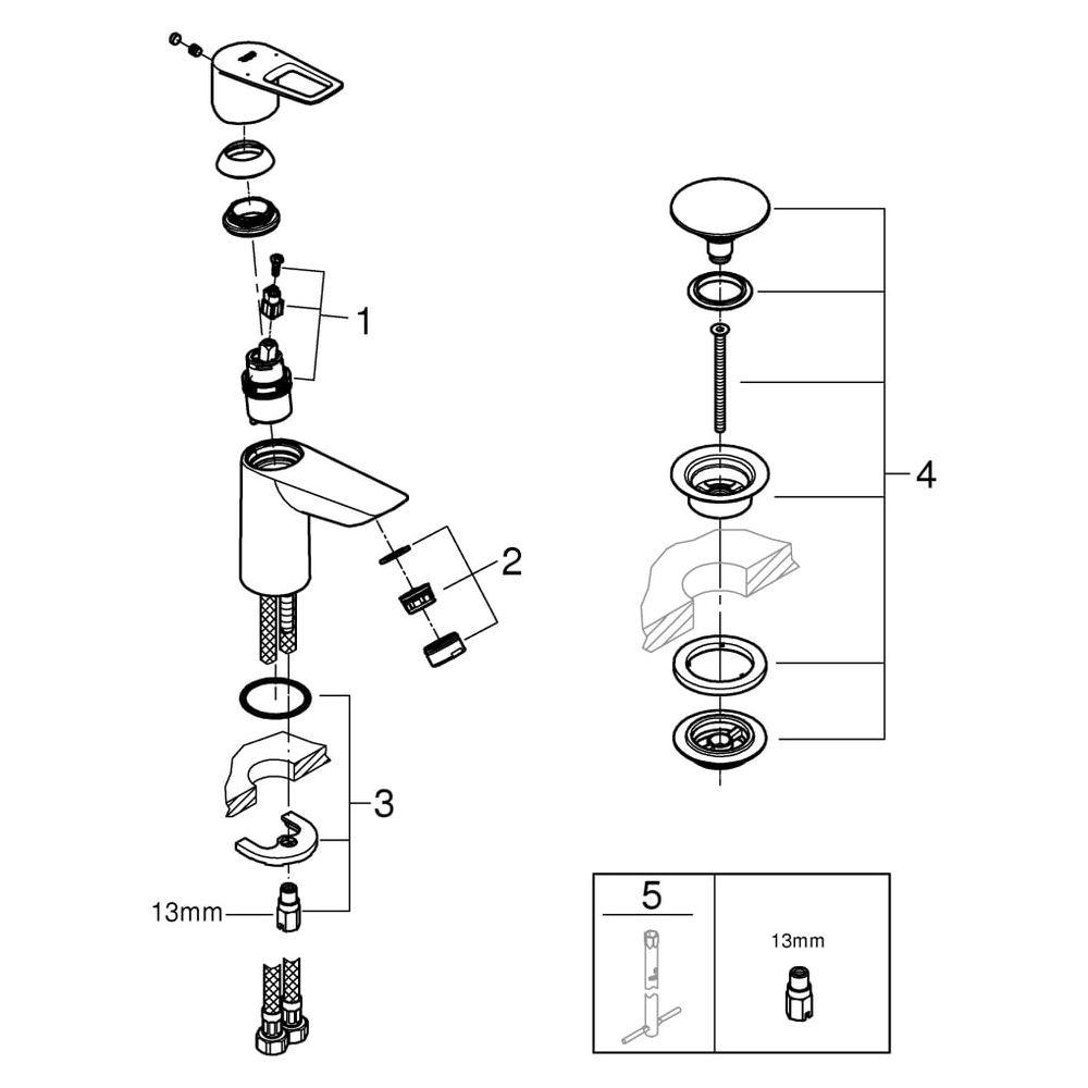 Grohe BauLoop Einhand-Waschtischbatterie, S-Size, Temperaturbegr., LowFlow 3,5l/min, gl... GROHE-23879001 4005176554049 (Abb. 7)