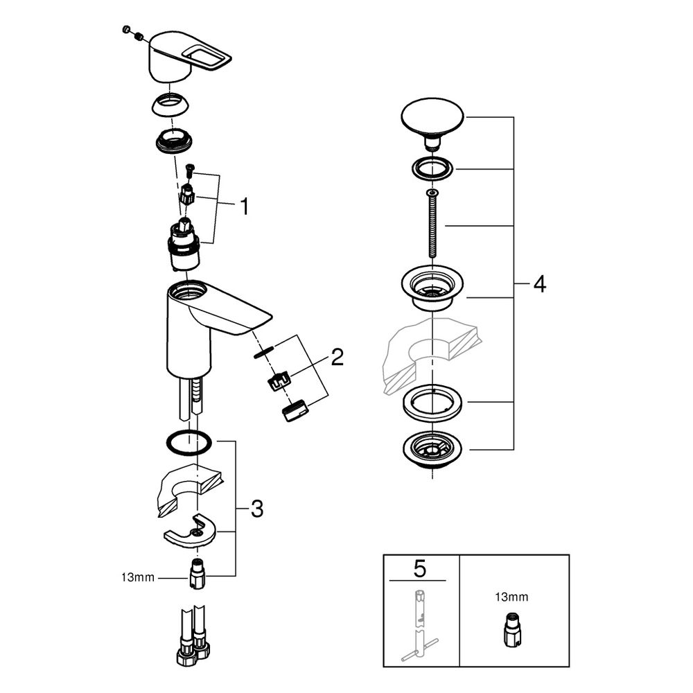 Grohe BauLoop Einhand-Waschtischbatterie, S-Size, Energie-Sparfunkt., EcoJoy 5,7l/min,... GROHE-23883001 4005176554179 (Abb. 10)