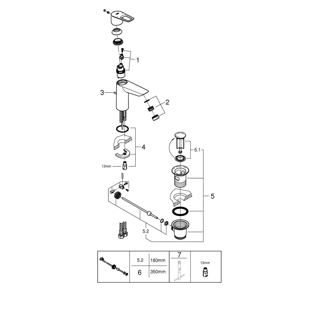 Grohe BauLoop Einhand-Waschtischbatterie, M-Size, Temperaturbegrenzer, LowFlow, Zugstan... GROHE-23885001 4005176554216 (Abb. 7)