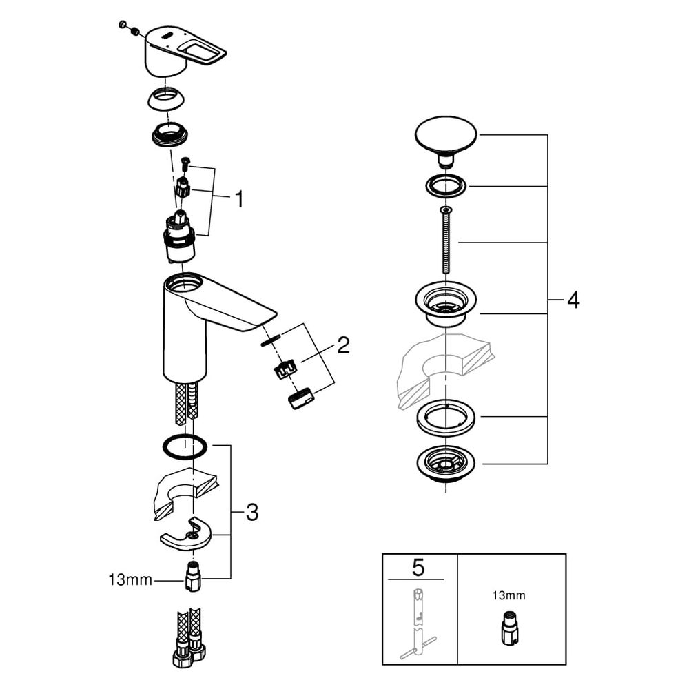 Grohe BauLoop Einhand-Waschtischbatterie, M-Size, Temperaturbegrenzer, EcoJoy 5,7l/min,... GROHE-23886001 4005176554247 (Abb. 7)
