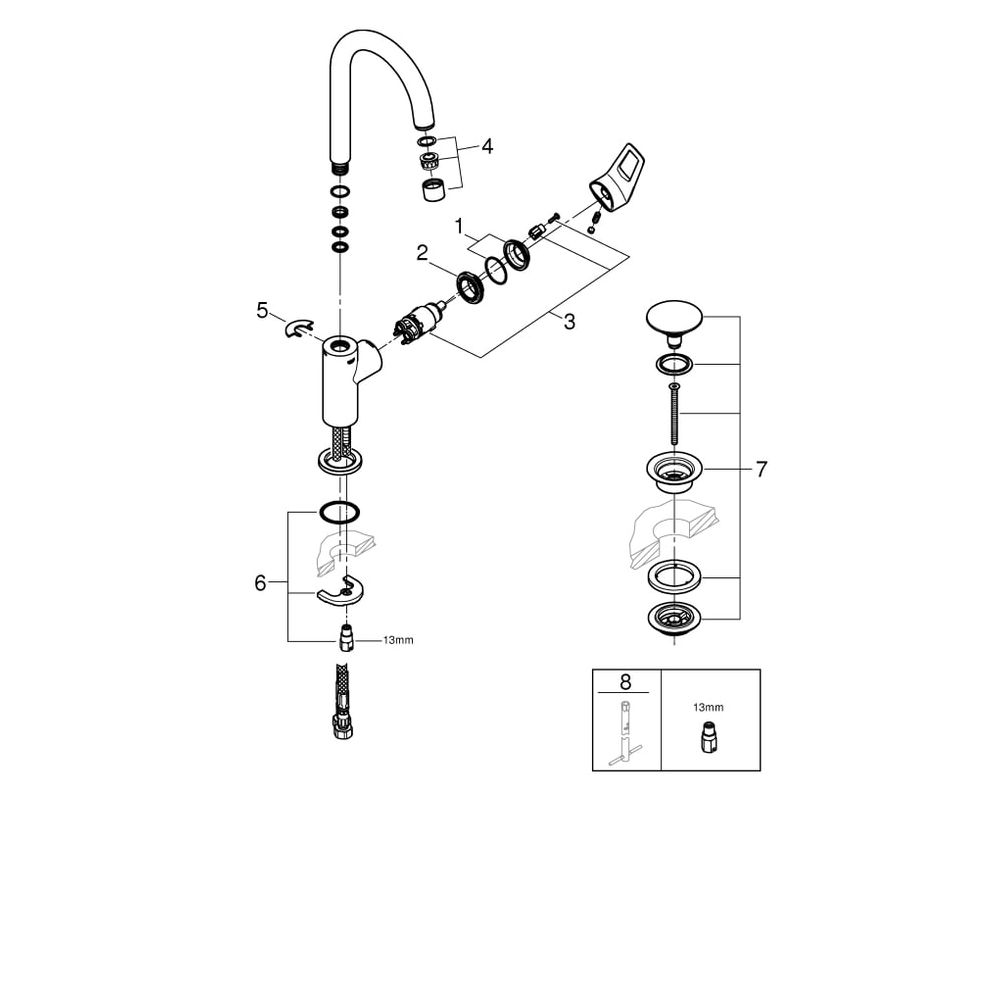 Grohe BauLoop Einhand-Waschtischbatterie, L-Size, Temperaturbegrenzer, EcoJoy 7l/min, P... GROHE-23891001 4005176554322 (Abb. 9)