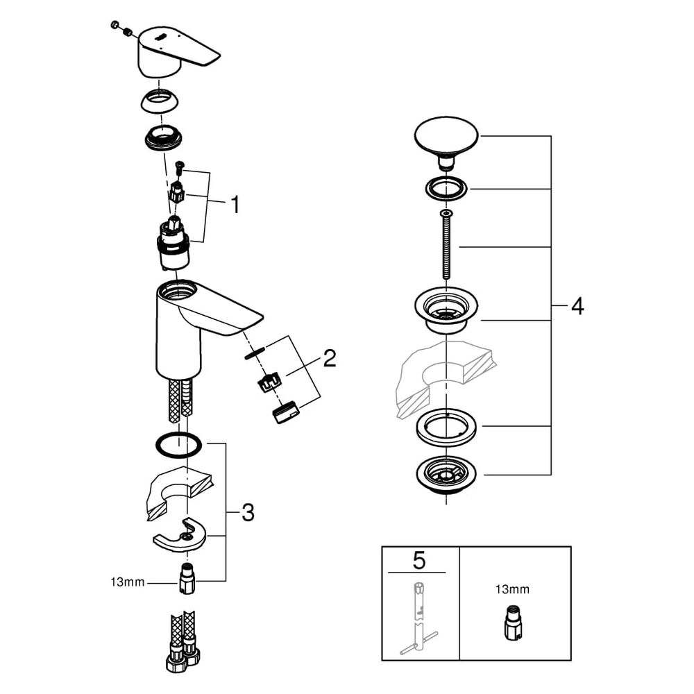 Grohe BauEdge Waschtischarmatur, 1-Loch-Montage, Einhand, mit Temperaturbegrenzer, Chro... GROHE-23895001 4005176554902 (Abb. 8)