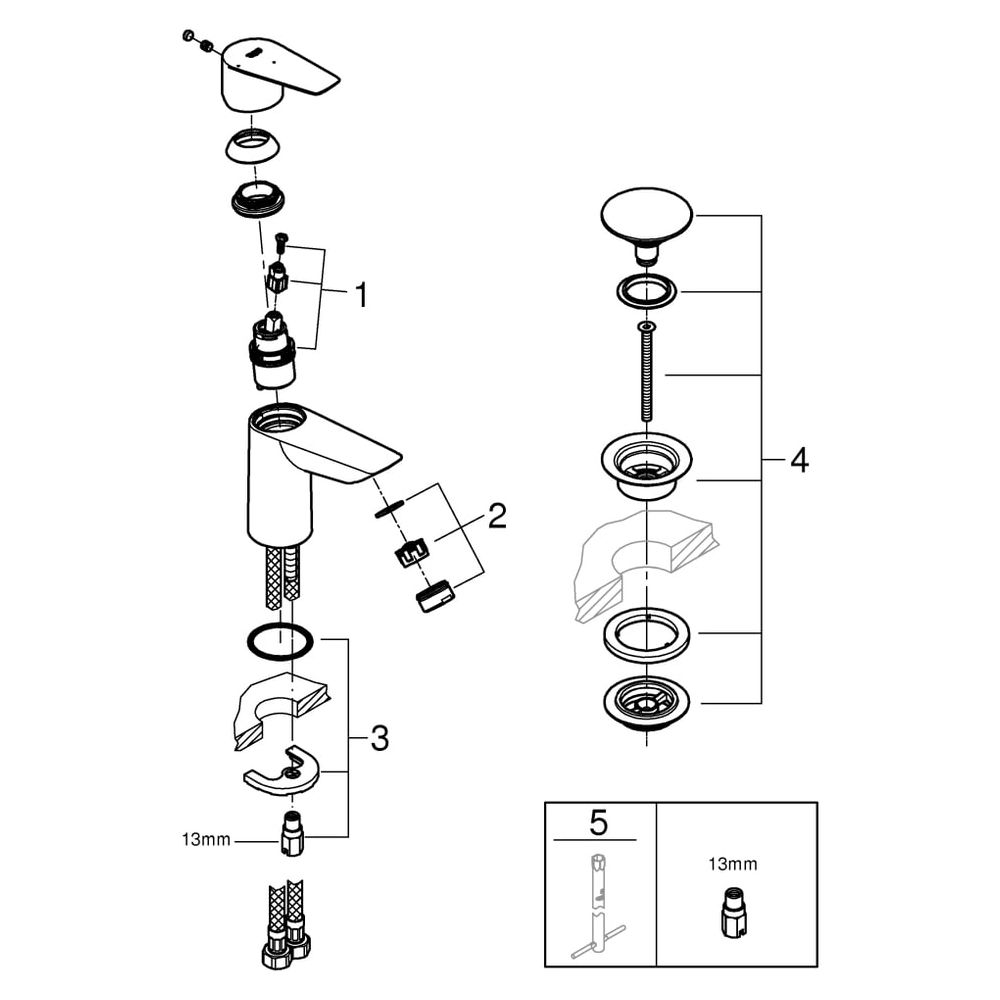 Grohe BauEdge Waschtischarmatur Einlochmontage Einhand, S-Size mit EcoMode und Push-op... GROHE-23899001 4005176555022 (Abb. 10)
