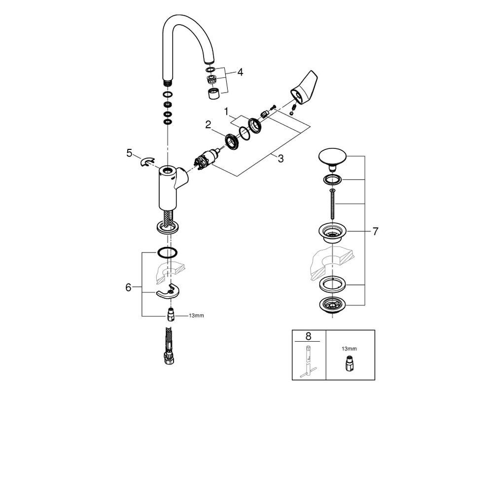 Grohe BauEdge Waschtischbatterie Einlochmontage Einhand, L-Size, mit Temperaturbegrenze... GROHE-23911001 4005176555237 (Abb. 8)