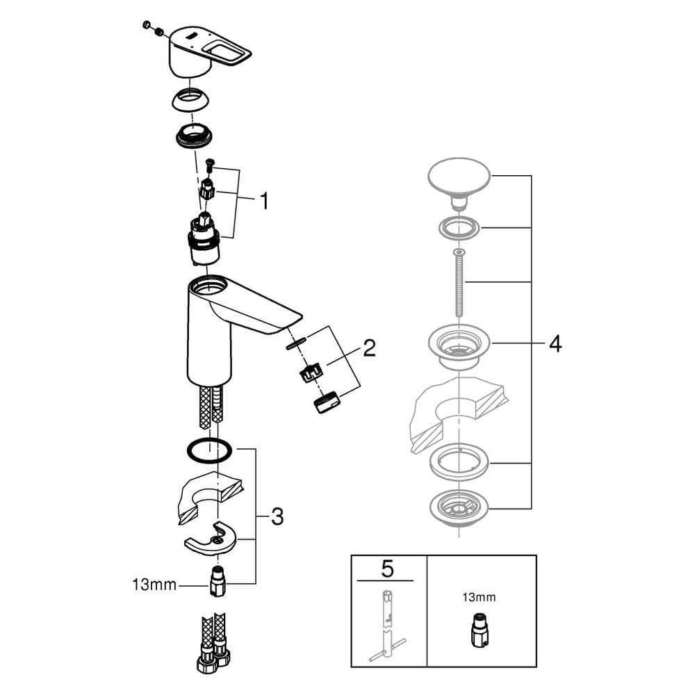 Grohe BauLoop Einhand-Waschtischbatterie, M-Size, Temperaturbegrenzer, EcoJoy 5,7l/min,... GROHE-23917001 4005176555787 (Abb. 8)