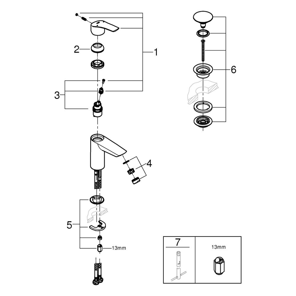 Grohe Eurosmart Einhand-Waschtischbatterie, S-Size, Temperaturbegrenzer, glatter Körper... GROHE-23922003 4005176613227 (Abb. 7)