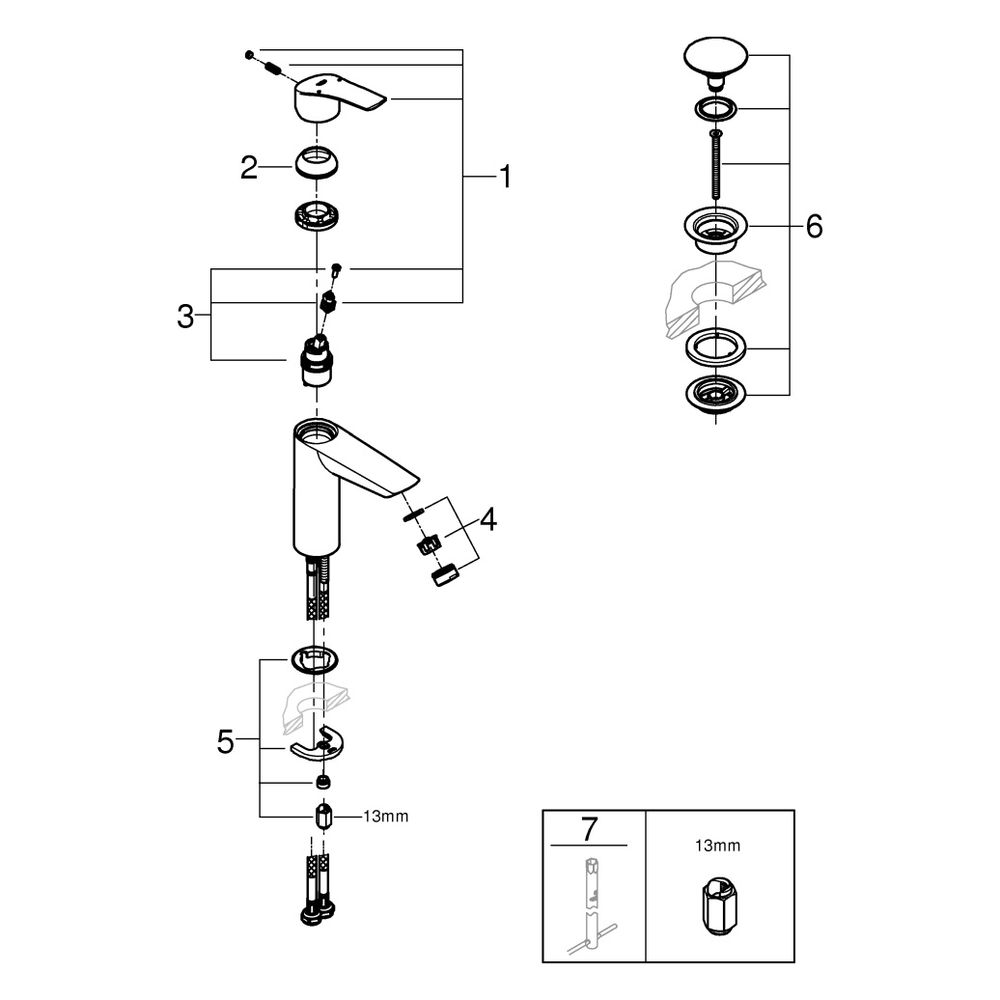 Grohe Eurosmart Einhand-Waschtischbatterie, M-Size, Temperaturbegrenzer, glatter Körper... GROHE-23923003 4005176613333 (Abb. 9)