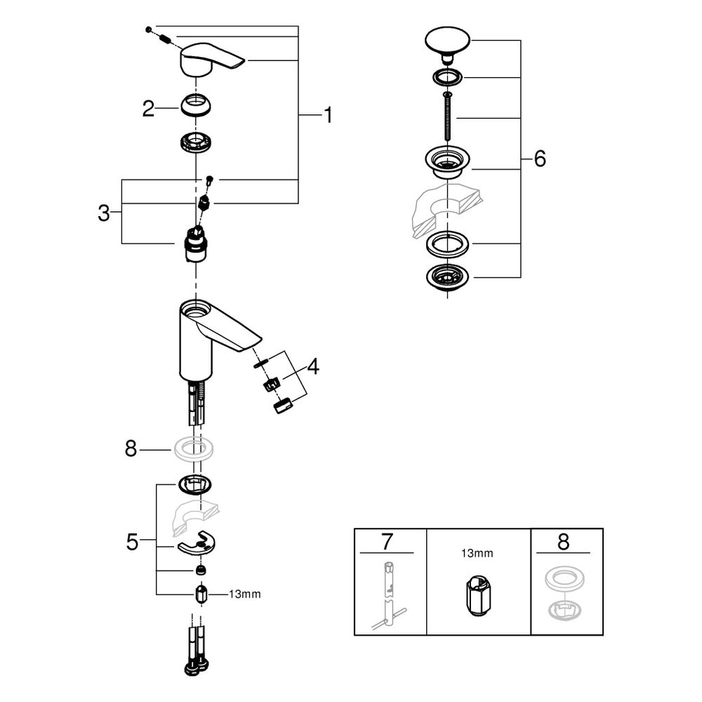 Grohe Eurosmart Einhand-Waschtischbatterie, S-Size, Temperaturbegrenzer, glatter Körper... GROHE-23924003 4005176613265 (Abb. 8)