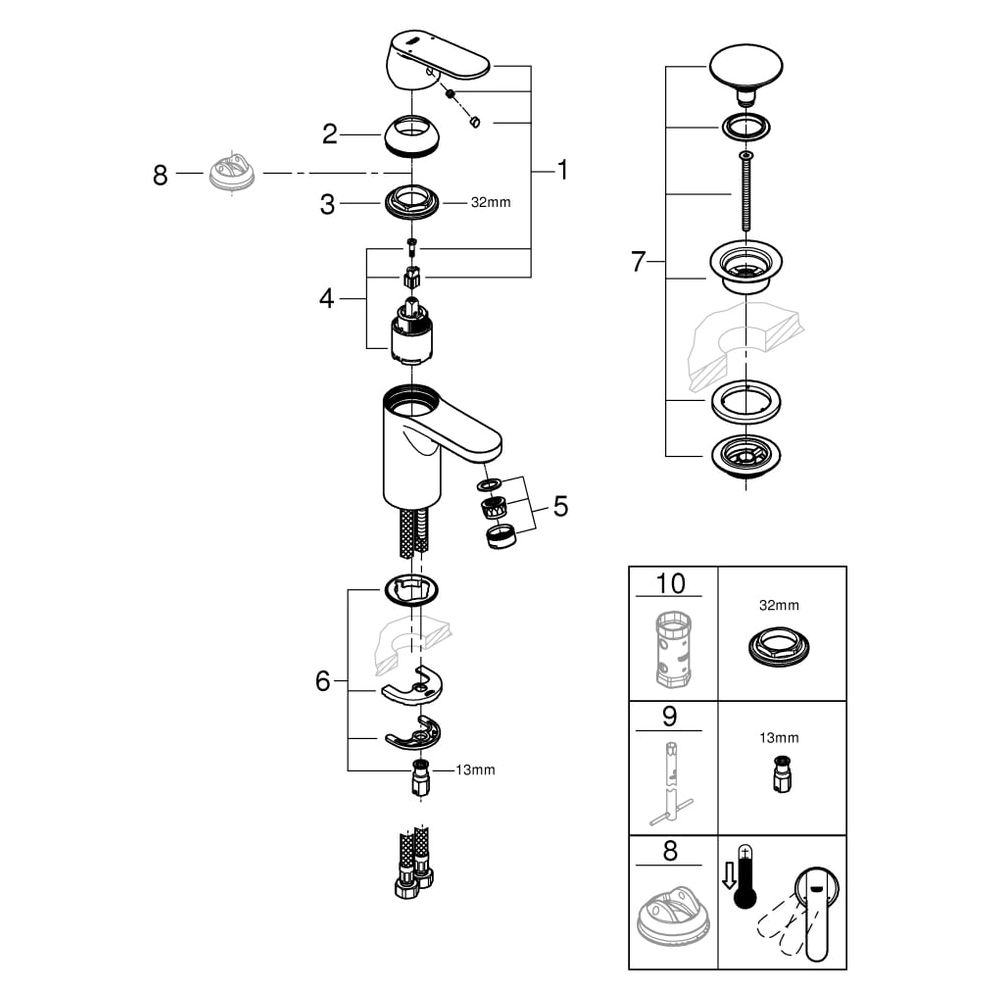 Grohe Eurosmart Cosmopolitan Einhand-Waschtischbatterie, S-Size, glatter Körper, Push-O... GROHE-23925000 4005176583353 (Abb. 6)