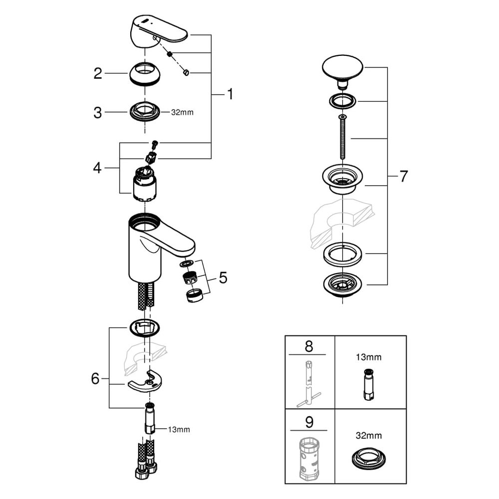 Grohe Eurosmart Cosmopolitan Einhand-Waschtischbatterie, S-Size, Energie-Sparfunktion, ... GROHE-23927000 4005176583377 (Abb. 5)
