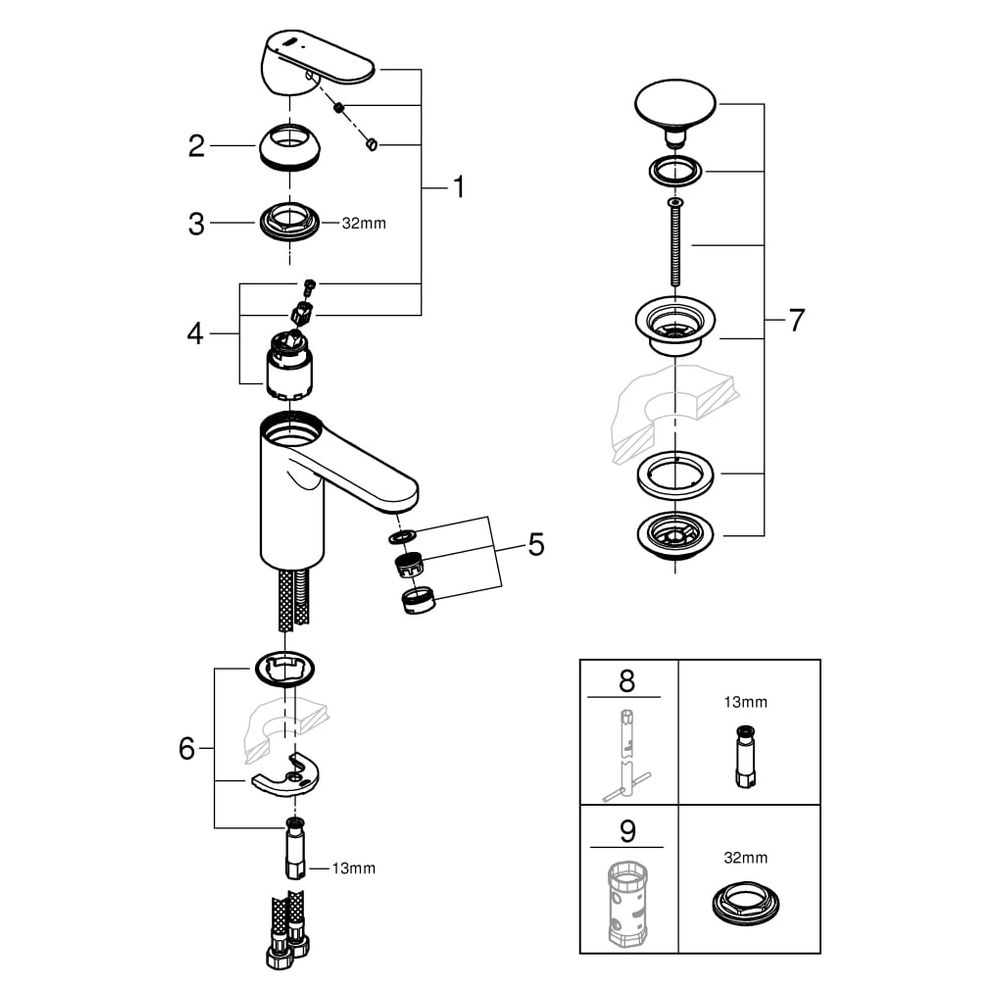 Grohe Eurosmart Cosmopolitan Einhand-Waschtischbatterie, M-Size, Energie-Sparfunktion, ... GROHE-23928000 4005176583384 (Abb. 5)