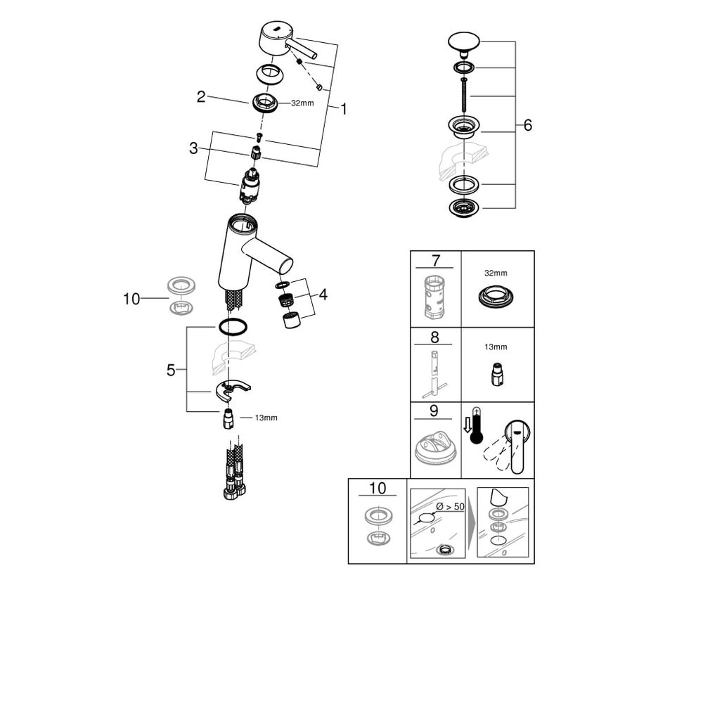 Grohe Concetto Einhand-Waschtischbatterie, S-Size, Push-Open-Ablaufgarnitur, Chrom, 239... GROHE-23931001 4005176584015 (Abb. 5)