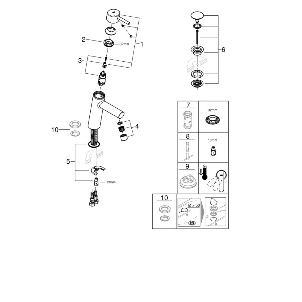 Grohe Concetto Einhand-Waschtischbatterie, M-Size, Push-Open-Ablaufgarnitur, Chrom, 239... GROHE-23932001 4005176584022 (Abb. 5)