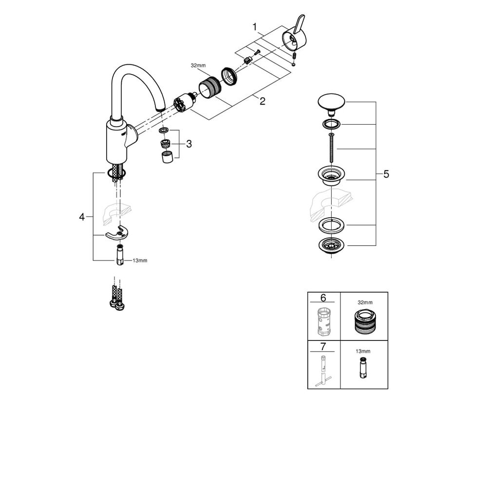 Grohe Eurosmart Cosmopolitan Einhand-Waschtischbatterie, L-Size, glatter Körper, Push-O... GROHE-23933001 4005176584039 (Abb. 5)
