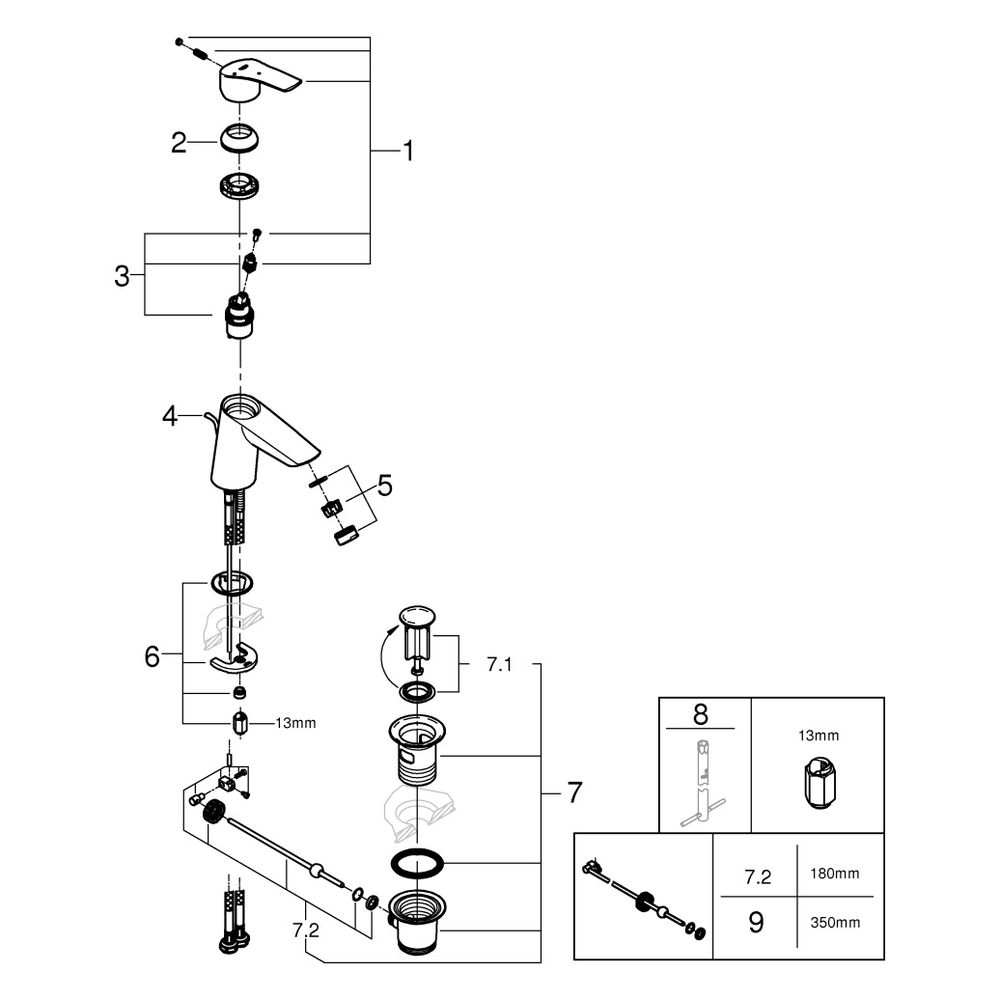 Grohe Eurosmart Einhand-Waschtischbatterie, S-Size, geneigt Version, Zugstangen-Garnitu... GROHE-23969003 4005176613180 (Abb. 9)