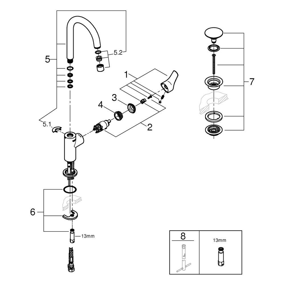 Grohe Eurosmart Einhand-Waschtischbatterie, L-Size, Temperaturbegrenzer, glatter Körper... GROHE-23970003 4005176613418 (Abb. 9)
