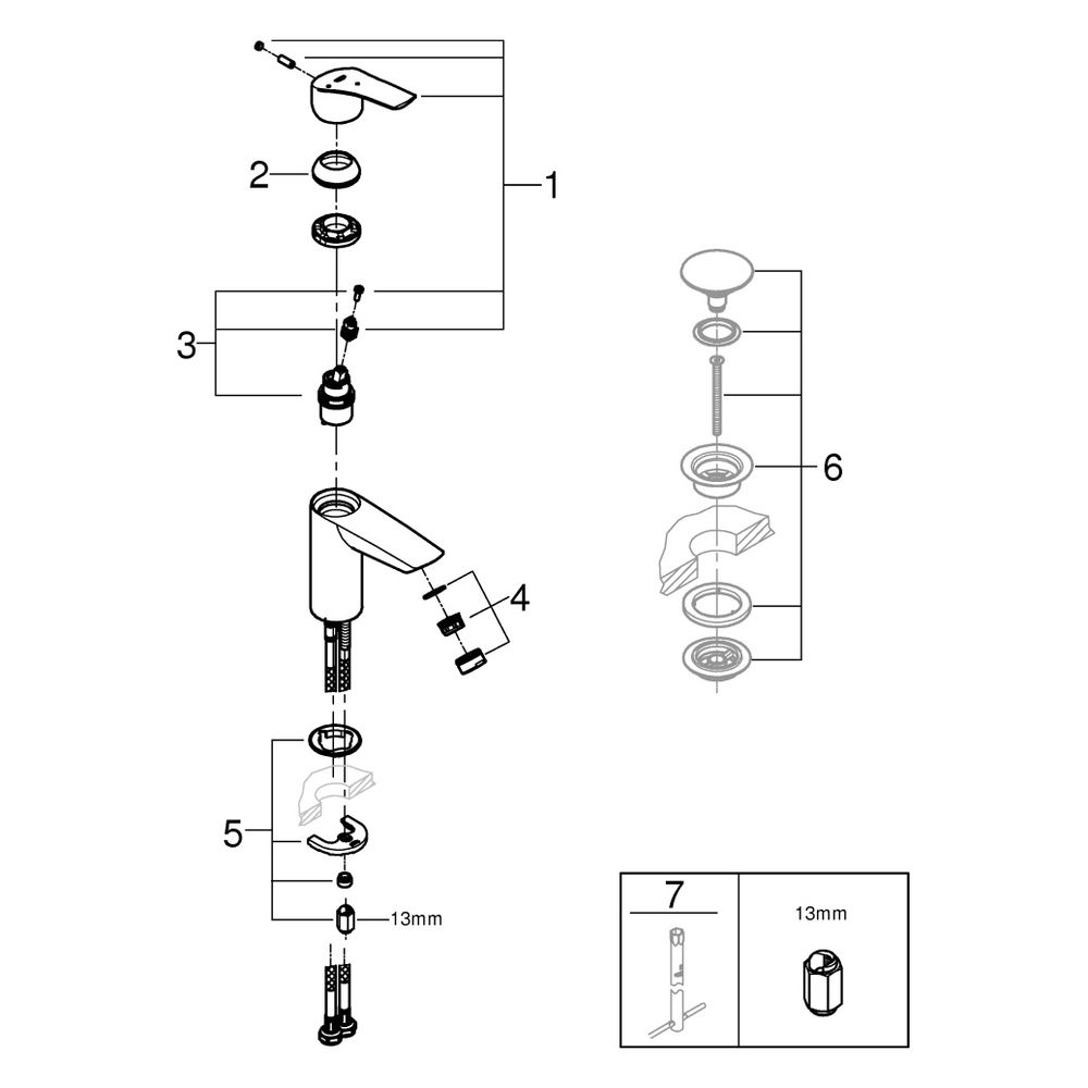 Grohe Eurosmart Einhand-Waschtischbatterie, S-Size, glatter Körper, Mousseur 3,5l/min, ... GROHE-23974003 4005176644252 (Abb. 8)