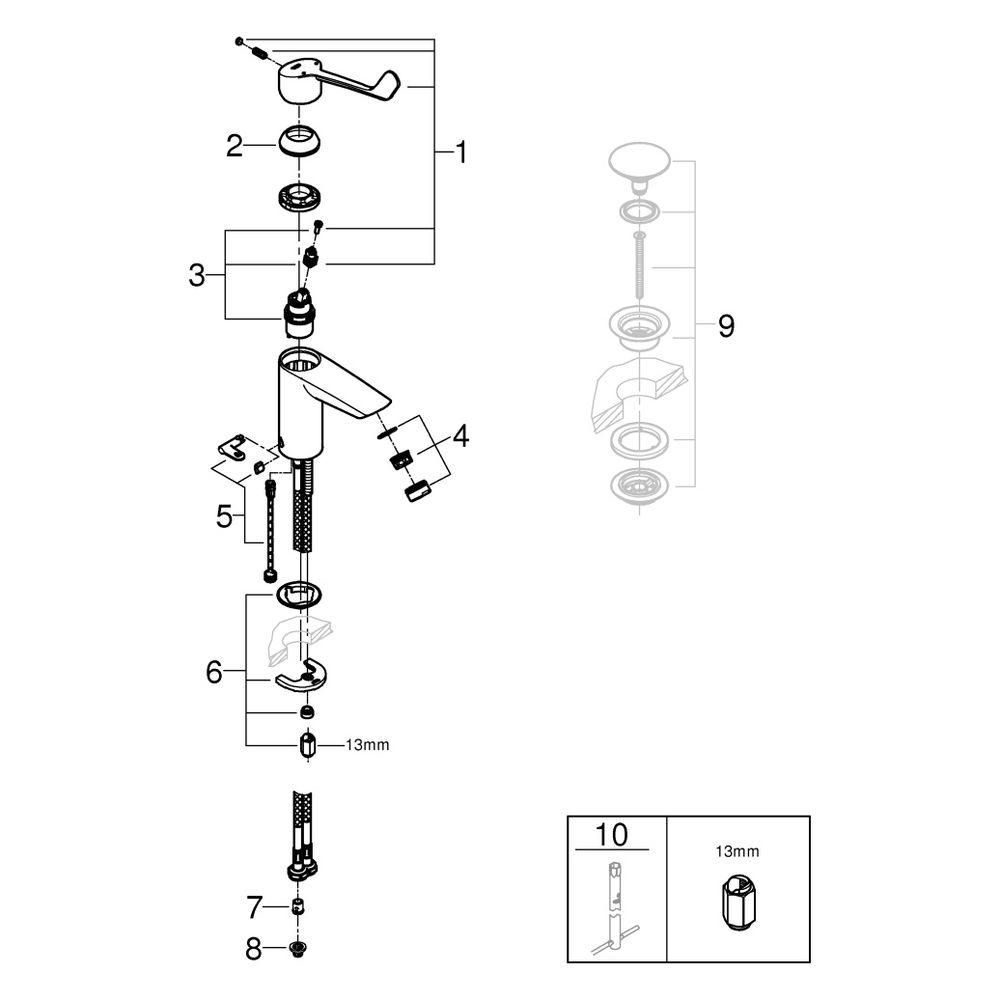 Grohe Eurosmart Einhand-Waschtischbatterie, S-Size, langer Metallhebel, thermischer Ver... GROHE-23984003 4005176643835 (Abb. 9)