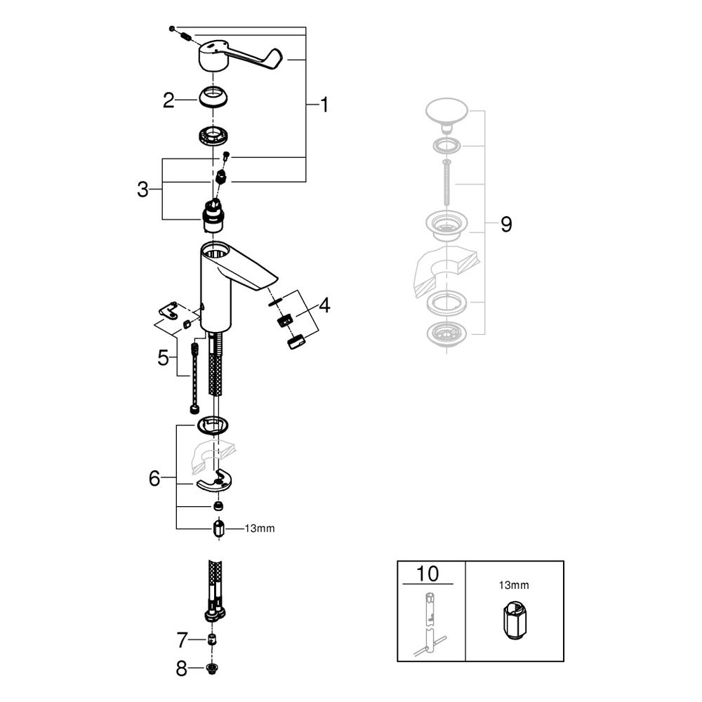 Grohe Eurosmart Einhand-Waschtischbatterie, M-Size, langer Metallhebel, glatter Körper,... GROHE-23985003 4005176643842 (Abb. 8)