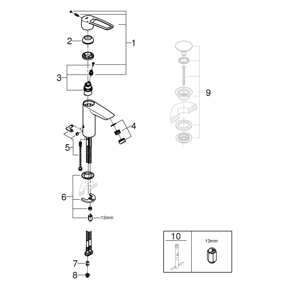 Grohe Eurosmart Einhand-Waschtischbatterie, M-Size, offener Metall-Hebelgriff, thermisc... GROHE-23987003 4005176644344 (Abb. 8)