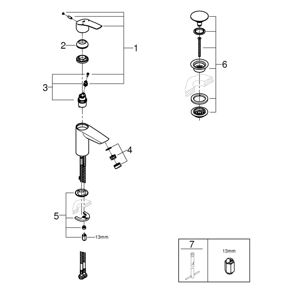 Grohe Eurosmart Einhand-Waschtischbatterie, S-Size, Metall-Hebelgriff, glatter Körper,... GROHE-23988003 4005176644351 (Abb. 11)