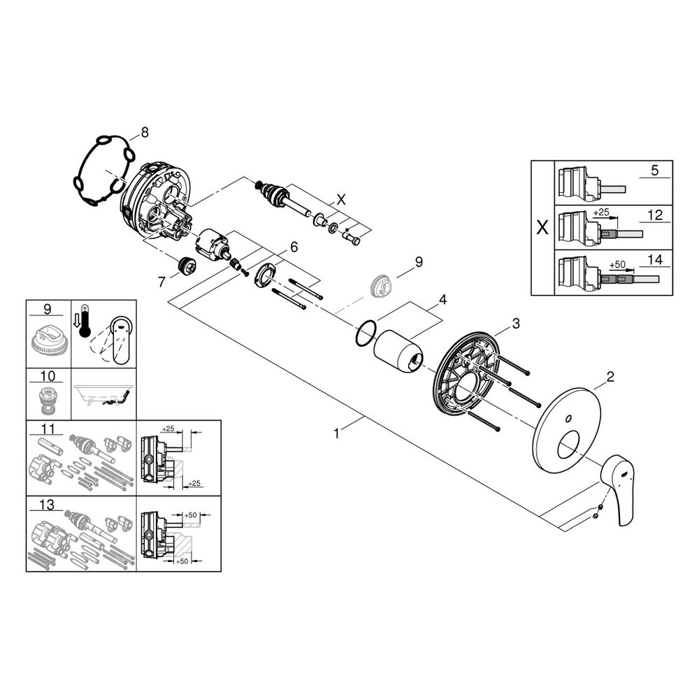 Grohe Eurosmart Einhand-Wannenbatterie, Fertigmontageset für Rapido SmartBox, ohne Rohb... GROHE-24043003 4005176613548 (Abb. 9)