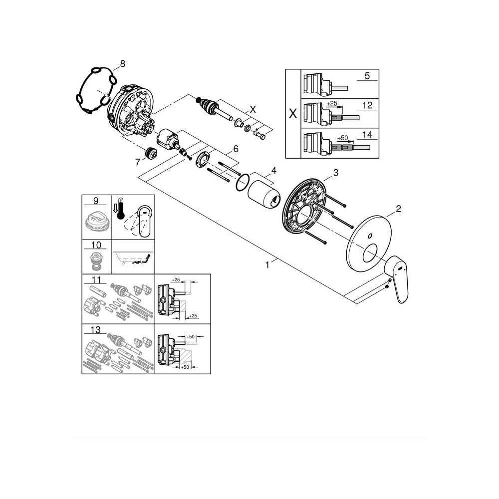Grohe Eurodisc Cosmopolitan Einhand-Wannenbatterie, Fertigmontageset für Rapido SmartBo... GROHE-24056002 4005176465437 (Abb. 8)