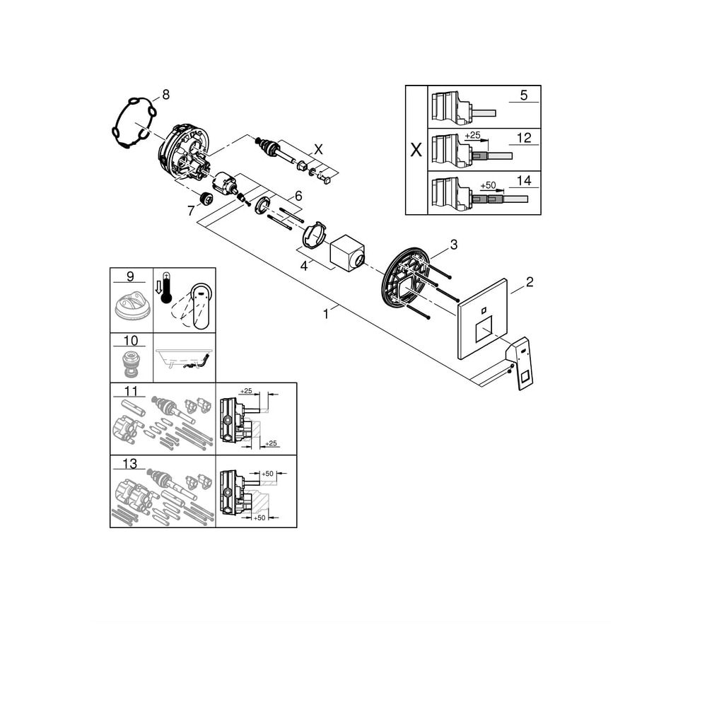 Grohe Eurocube Einhand-Wannenbatterie, Fertigmontageset für Rapido SmartBox, Chrom, 240... GROHE-24062000 4005176465697 (Abb. 8)