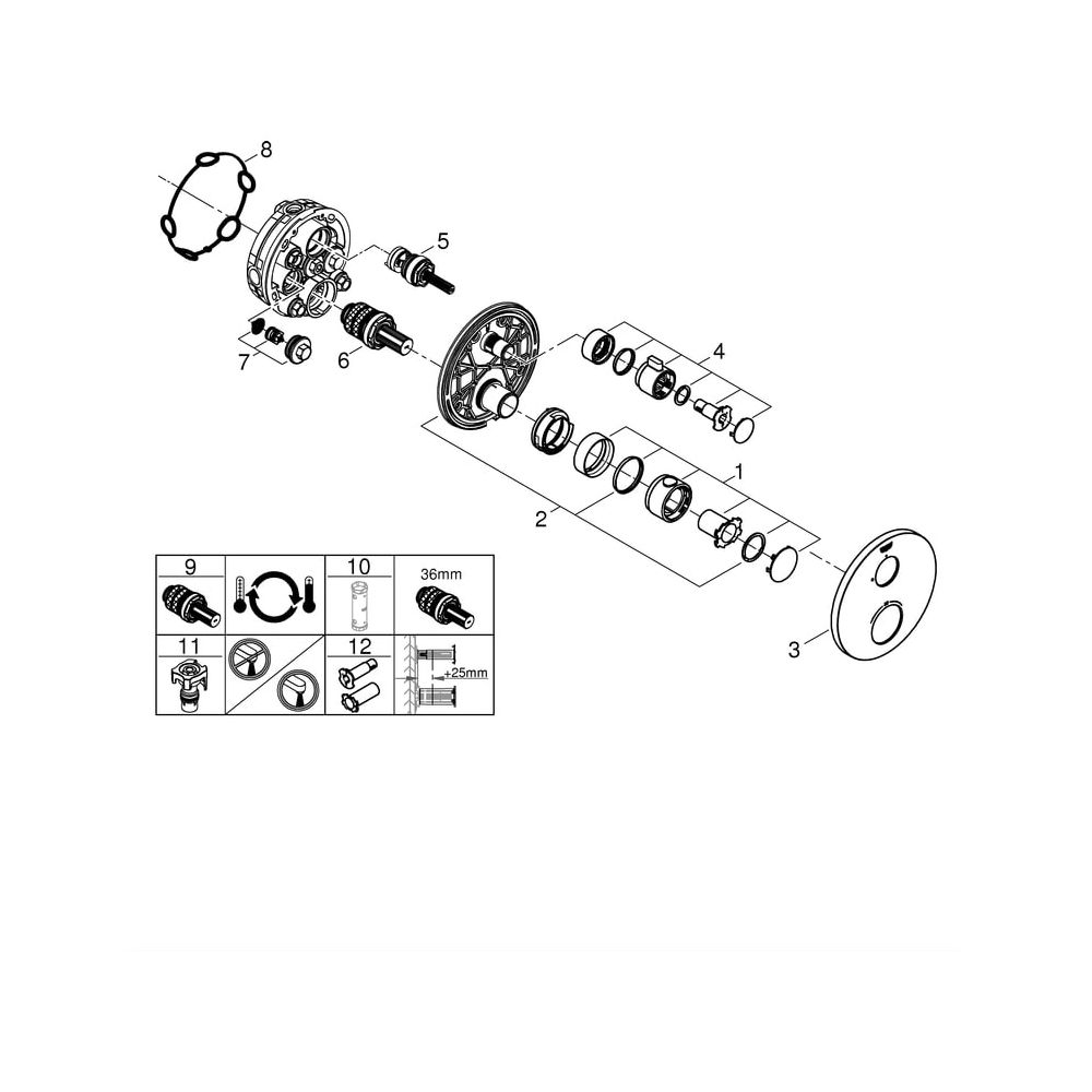 Grohe Grohtherm Thermostat-Brausebatterie, rund, Fertigmontageset für Rapido, Chrom, 24... GROHE-24075000 4005176465987 (Abb. 6)
