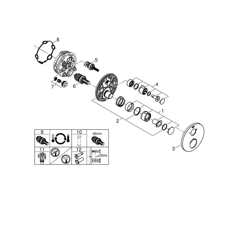 Grohe Grohtherm Thermostat-Brausebatterie, rund, mit integrierter 2-Wege-Umstellung, F... GROHE-24076000 4005176465994 (Abb. 10)