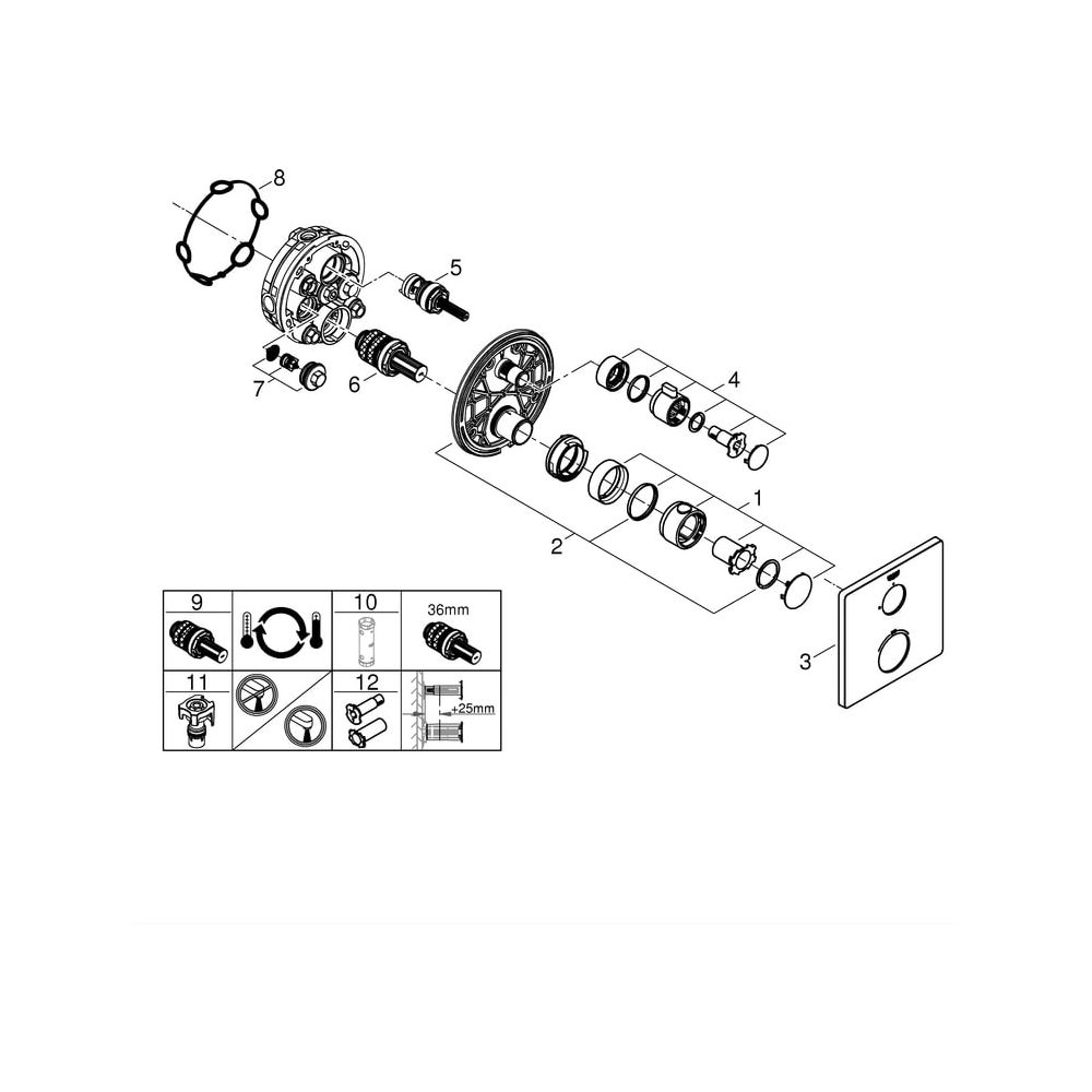 Grohe Grohtherm Thermostat-Brausebatterie, eckig, Fertigmontageset für Rapido SmartBox,... GROHE-24078000 4005176466038 (Abb. 7)