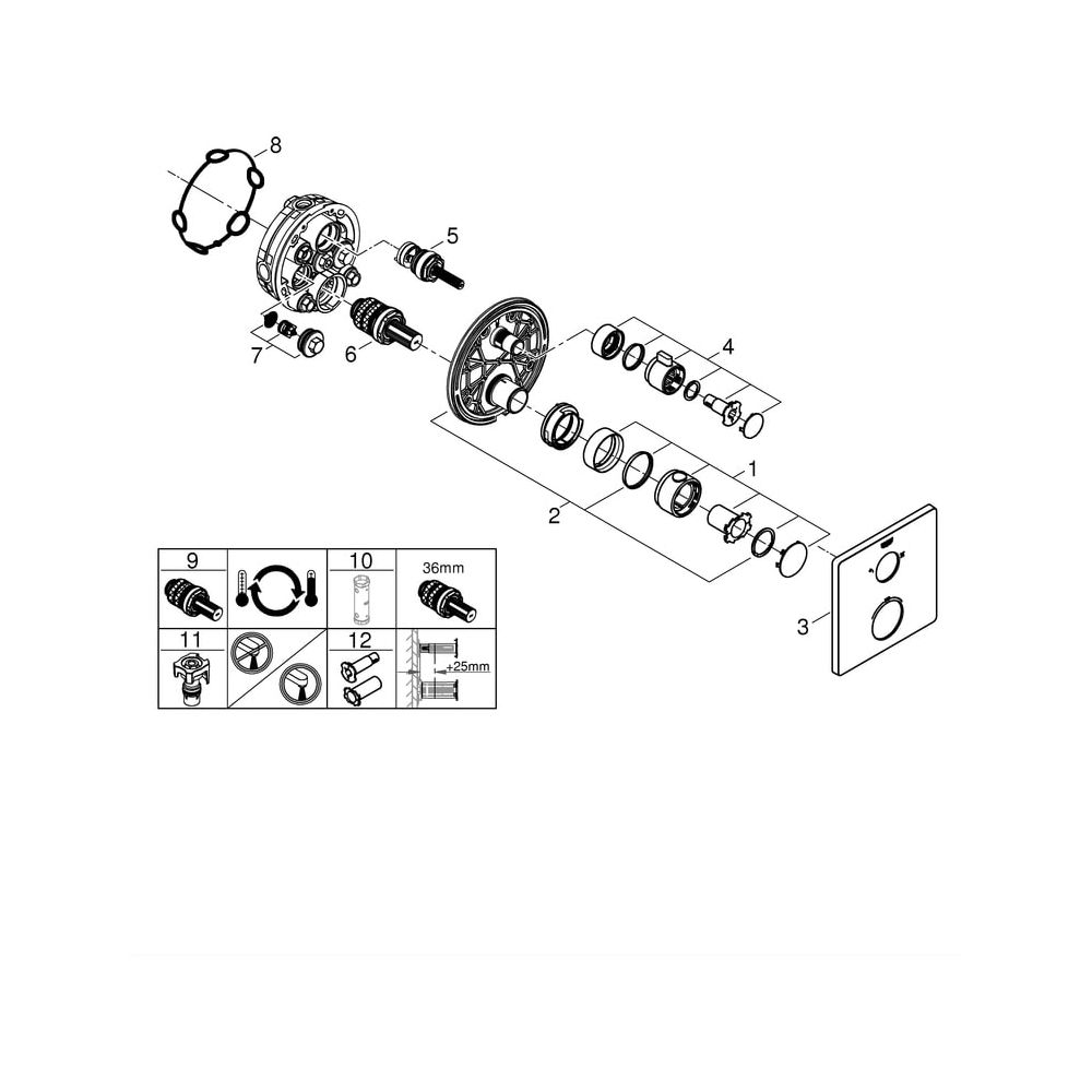 Grohe Grohtherm Thermostat-Brausebatterie, eckig, mit integrierter 2-Wege-Umstellung, F... GROHE-24079000 4005176466045 (Abb. 7)