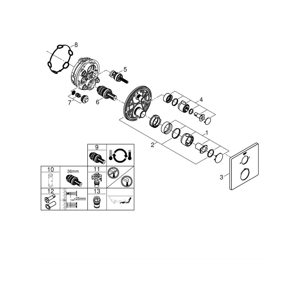 Grohe Grohtherm Thermostat-Wannenbatterie, mit integrierter 2-Wege-Umstellung, Fertigmo... GROHE-24080000 4005176466052 (Abb. 8)